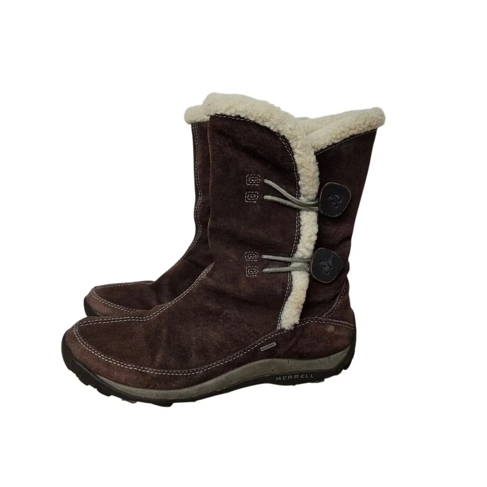 Merrell Yarra Chestnut Brown Suede Waterproof Primaloft Winter Boots Womens 10